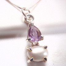 Faceted Amethyst Teardrop and Cultured Pearl 925 Sterling Silver Pendant - £9.95 GBP