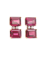 14K GOLD Vintage Earrings Rectangle Cut Pink Gemstone &amp; Real Diamonds  G... - $923.75 CAD