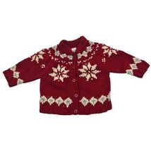 Baby Gap Red Nordic Snowflake Wool Acrylic Knit Cardigan Sweater 6-12 Mo... - $34.86 CAD