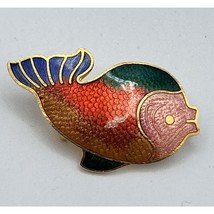 Vintage Cloisonne Tropical Fish Pin Brooch 1.5&quot; Gold Tone Orange Red Sal... - $15.88