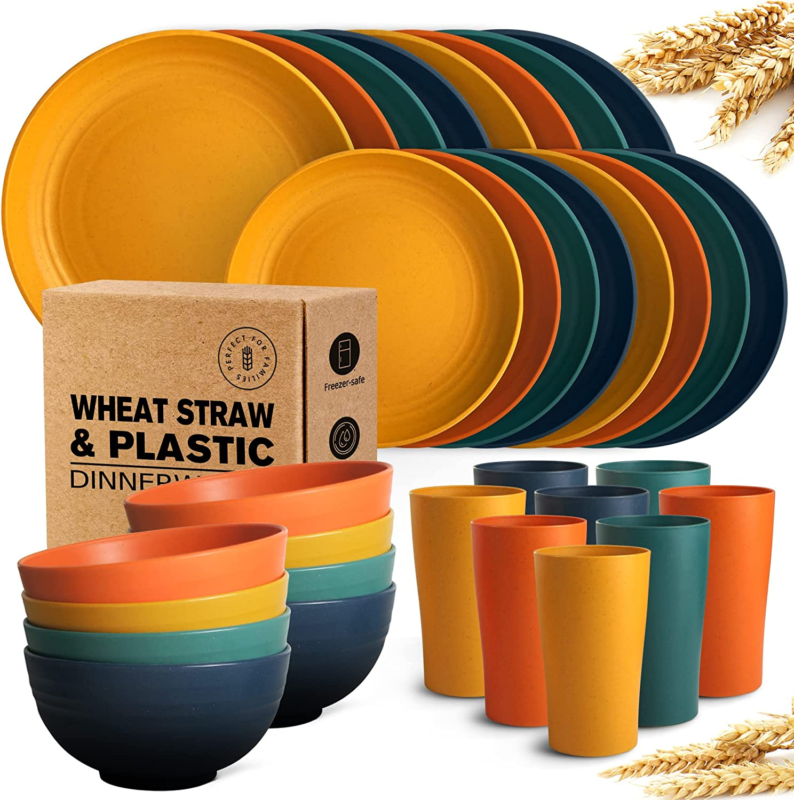 Primary image for Colorful 32-Piece Wheat Straw Dinnerware Set for 8