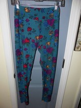 LuLaRoe Deep Blueish Green W/Flower Print Size OS Leggings Women&#39;s EUC - £16.33 GBP