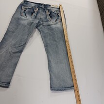 Grace In LA Womens Stretch Blue Denim Embellished Capri Cropped Jeans 29 (30×22) image 11