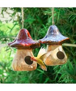 Set of 2 Hanging Mushroom Bird Houses, Decorative Blue and Red Ceramic B... - $1,214.58 MXN
