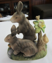 Adorable Vintage Eda Mann Italian Porcelain Hand Painted 2 Rabbits Figurine - £23.67 GBP