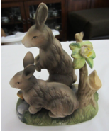 Adorable Vintage Eda Mann Italian Porcelain Hand Painted 2 Rabbits Figurine - £23.65 GBP