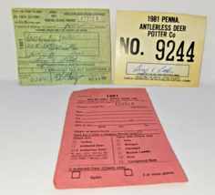 VTG 1981 PENNSYLVANIA ANTLERLESS DEER tag permits Potter Co &amp; applicatio... - $11.60