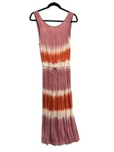 KNOX ROSE Womens Maxi Dress Tie Dye Stretch Boho Tie Waist Pink Orange Beach XS - £13.03 GBP