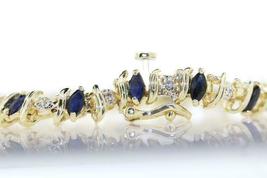 9.70Ct Oval Cut Blue Sapphire &amp; Diamond Tennis Bracelet In 14K Yellow Gold Over - £141.39 GBP
