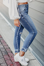 Light Blue Distressed Frayed Ankle Skinny Jeans - $35.31