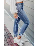 Light Blue Distressed Frayed Ankle Skinny Jeans - $657.72 MXN