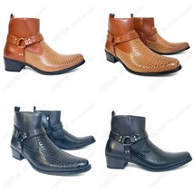 Brand New Men&#39;s Cowboy Boots Western Snakeskin Print Ankle Harness Strap... - €28,13 EUR+