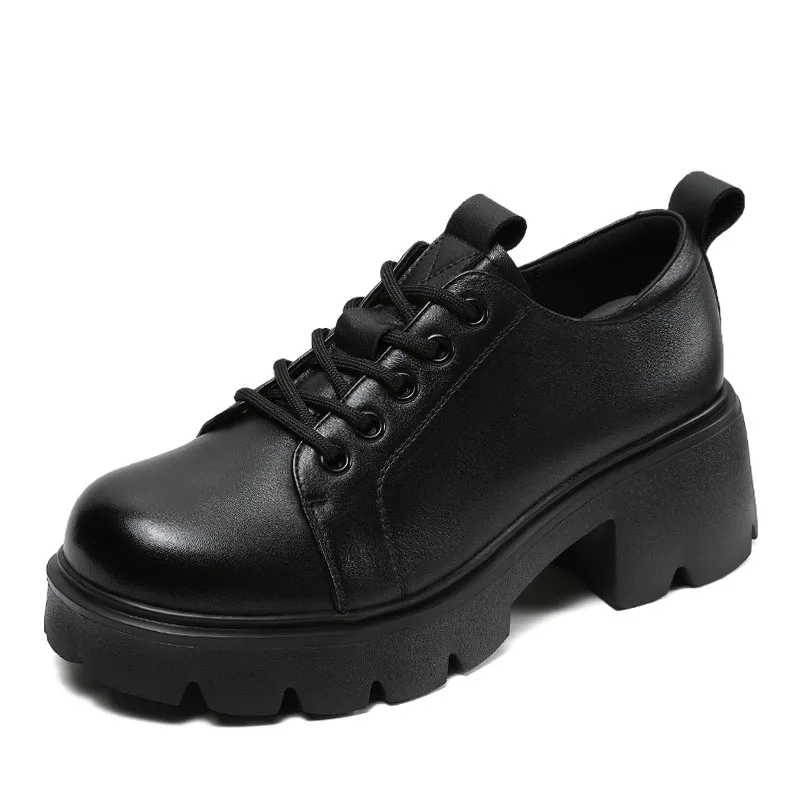 Luxury Design Genuine Leather Platform Shoes Women Thick High Heel Casua... - £75.85 GBP