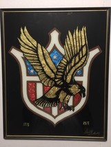 Vintage US 1776-1976 Bicentennial Commemorative Eagle Crest Glass Wall Sign  - £11.24 GBP
