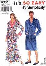 Men&#39;s &amp; Misses&#39; BATHROBE Vintage 1992 Simplicity Pattern 8091 Sizes XS-XL UNCUT - £9.59 GBP