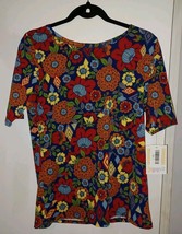 NWT Lularoe Gigi Top Women’s Size L Blue Multicolor Floral Short Sleeve - $11.95