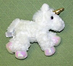 Aurora Flopsie 6&quot; Unicorn B EAN Bag Stuffed Animal White Gold Horn Iridescent - £4.49 GBP