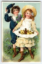Easter Postcard Victorian Children Tray Of Baby Chicks 1909 Series 700 Tuck - £5.38 GBP