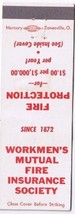 Matchbook Cover Workmen&#39;s Mutual Fire Insurance Company Newark Elizabeth NJ - $0.68