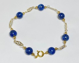 14 Kt Yellow Gold Filled 8mm Genuine Lapis Lazuli 8&quot; Plaque Bracelet - £41.20 GBP