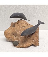Vintage John Perry 2 Humpback Gray Whales Sculpture on Burlwood Base - €25,50 EUR