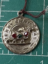 VINTAGE STERLING SILVER DISC MERRY CHRISTMAS SLEIGH CHARM - £18.74 GBP