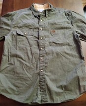 Carhartt Button Down Short Sleeve Large Hunter Green Relaxed Fit 100% Co... - £22.21 GBP