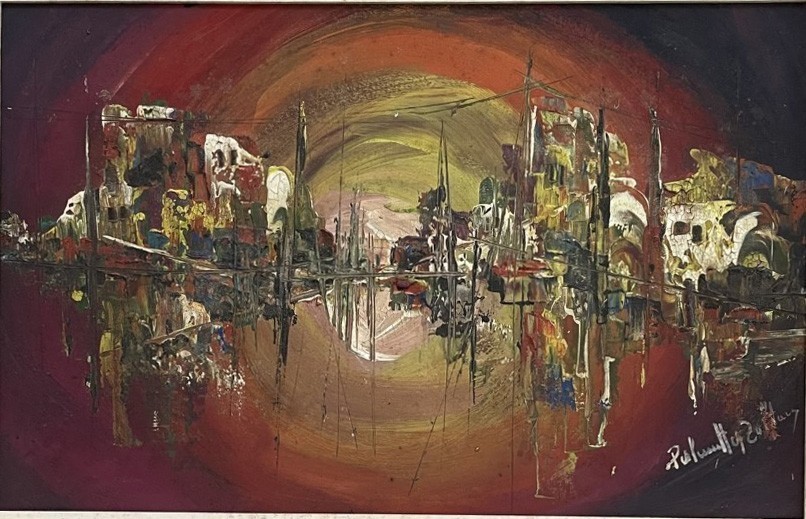 Vtg Zoltan Perlmutter Surrealistic Impasto Oil Painting Rising Sun, 37.5 x 58 cm Item image 2