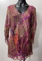 Separates Womens Size 1X Purple Pink Floral Sequin V-neck Silk Lined 3/4 Sleeve - £12.76 GBP