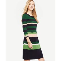 NWT Womens Size XS Ann Taylor Stripe Flare Knit Sweater Dress in Green Eden - £30.99 GBP