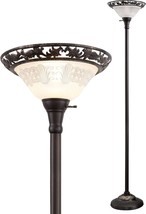 Traditional Floor Lamp Vintage Standing Living Room Reading Glass Metal Decor - £66.89 GBP