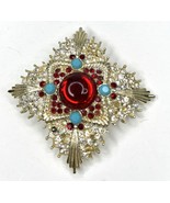 Vintage Dodds Red Cabochon & Rhinestone Brooch 2 3/4" - $49.80