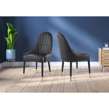 Modern Leatherette Dining Chair Set of 2, Upholstered Accent Dining Chair Black - £226.81 GBP