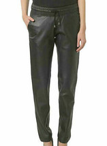 Pantalones de cuero de piel de cordero negro para mujer Joggers con... - £103.21 GBP