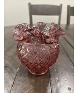 Vtg Fenton Art Glass Cranberry Pink Ruffled Daisy Button Rose Bowl Vase ... - $545.33 MXN