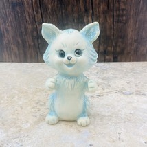 Vintage 1977 Blue Cat Piggy Bank Has Stopper Hard Plastic - $10.39