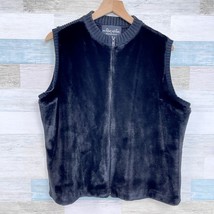 Outdoor Edition Parkhurst Faux Fur Ribbed Vest Jacket Black Zip VTG Women Large - $59.39