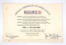 Ronald Reagan George Bush 1984 Campaign Committee Certificate of Appreci... - $15.00