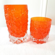 Vintage Selezione IVV Italian Crystal Glacier Ice Bark Glass Tumblers x2 orange - £109.83 GBP