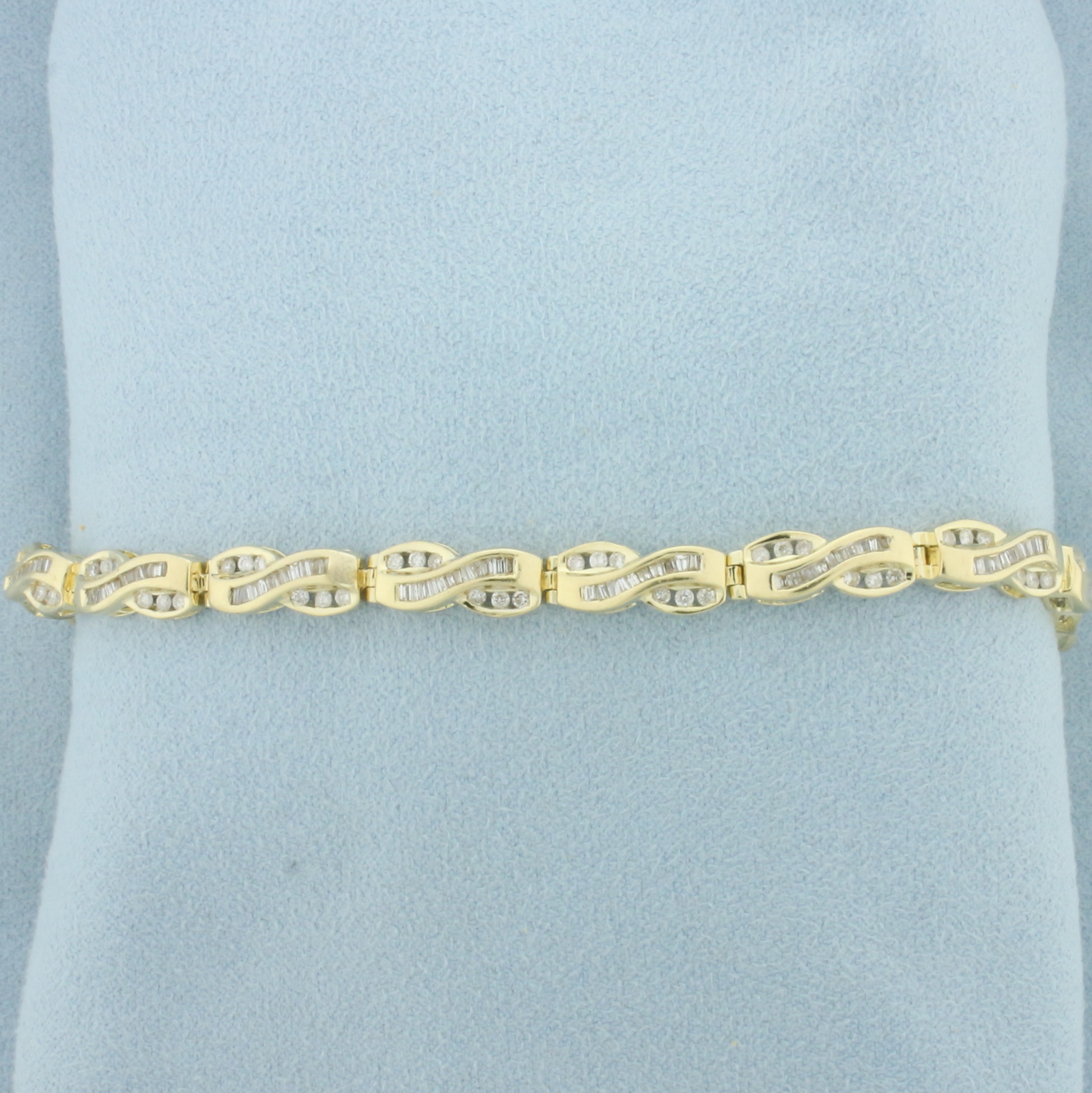 Baguette and Round Diamond Tennis Bracelet in 14k Yellow Gold - $1,832.50