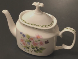 GRACIE China Botanic Flower White Green Butterfly Leaves Pink Ceramic Teapot - £32.55 GBP