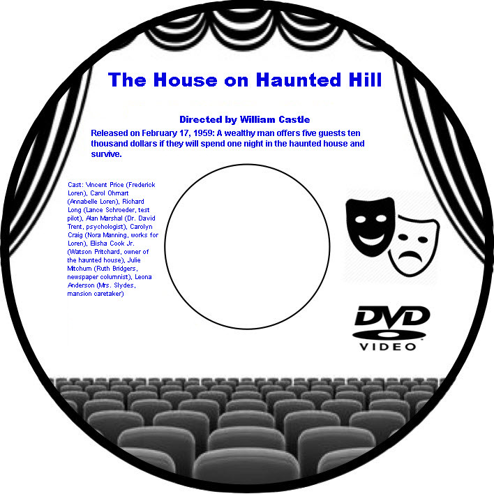 The House on Haunted Hill 1959 DVD Film Horror Vincent Price Carol Ohmart Richar