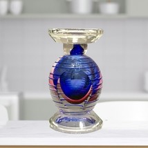 Fifth Ave Pillar Candle Holder Crystal Bernini Saturn Blue Pink Art Glass VTG - £27.10 GBP