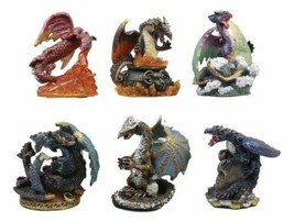 Set of 6 Fantasy Mini Fire Dragons Figurines Dungeons And Dragons Collection - £38.22 GBP