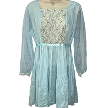 Vintage Pinehurst Lingerie Short Nightgown Sheer Sleeves Blue Size L Nylon 70s  - £47.03 GBP
