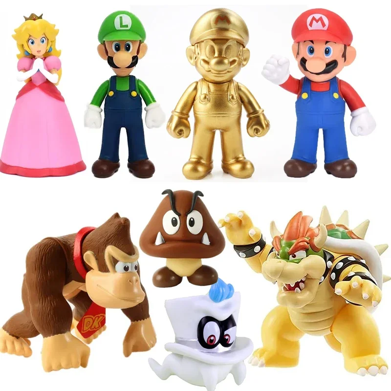 Super Mario Luigi Peach Bowser Yoshi Wario Action Figure Anime Model Toys - £8.25 GBP+