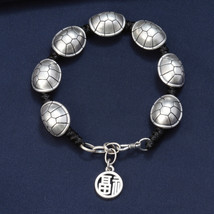 Handwoven Sterling Silver Turtle Shell Beaded Bracelet With Fu Charm,Gifts - £37.10 GBP
