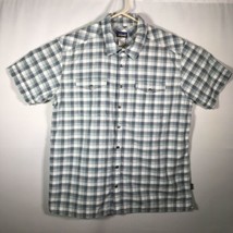 Patagonia Men&#39;s XL Button Front Blue Gray Checkered Shirt Two Pocket S/S - £19.35 GBP