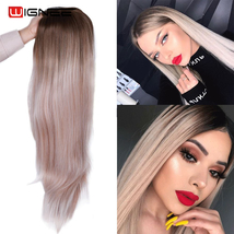 B. Blonde Long Straight Synthetic Wig Ombre Hair For Women Middle Part Hair Hea - £39.15 GBP