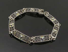 925 Sterling Silver - Vintage Floral Filigree Bar Link Chain Bracelet - BT7567 - £38.63 GBP